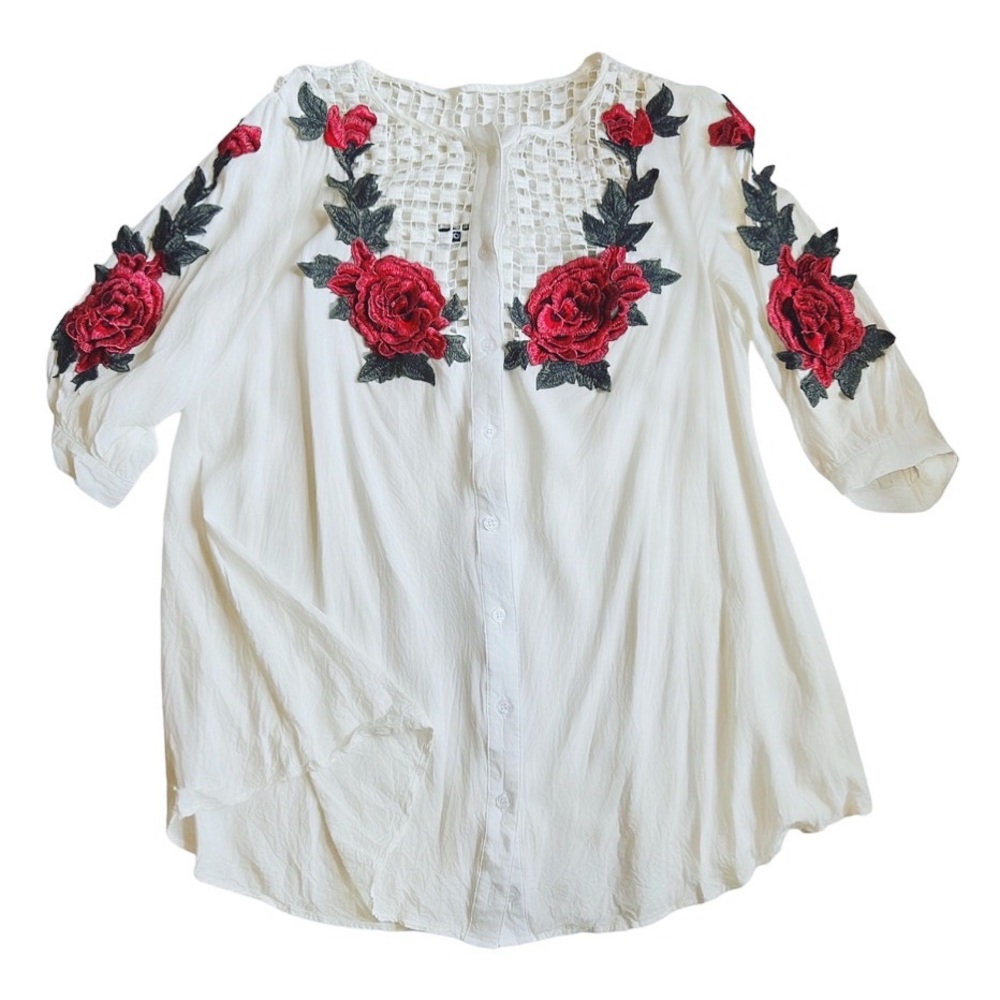 Boohoo Embroidered Flower Shirt Dress / Cover-Up